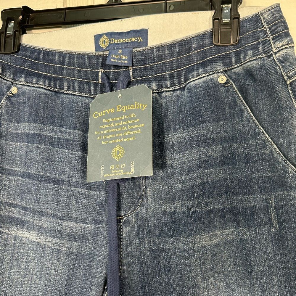 Democracy High Rise Drawstring Skinny Leg Blue Jeans Size 2 NWT - Picture 4 of 10